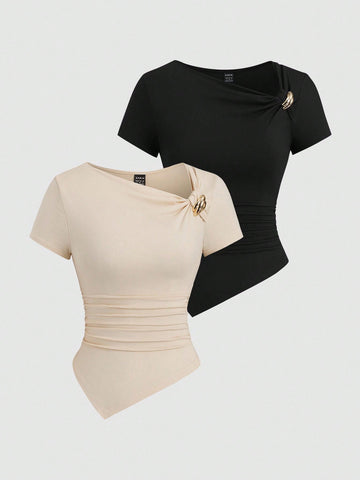Sexy Asymmetrical Hem Button-Up Long T-Shirt