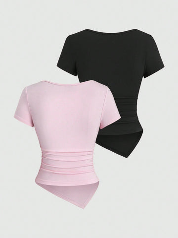 Sexy Asymmetrical Hem Button-Up Long T-Shirt
