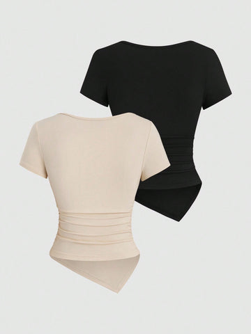 Sexy Asymmetrical Hem Button-Up Long T-Shirt