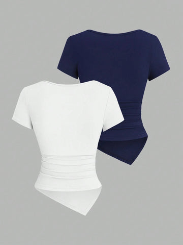Sexy Asymmetrical Hem Button-Up Long T-Shirt