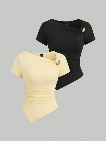 Sexy Asymmetrical Hem Button-Up Long T-Shirt