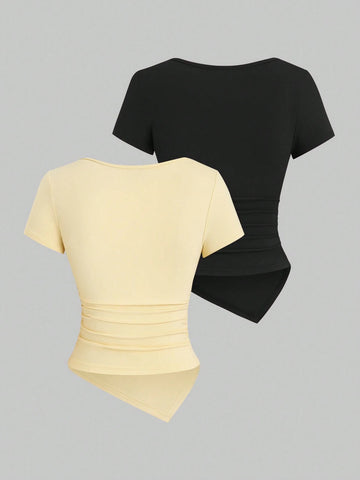 Sexy Asymmetrical Hem Button-Up Long T-Shirt