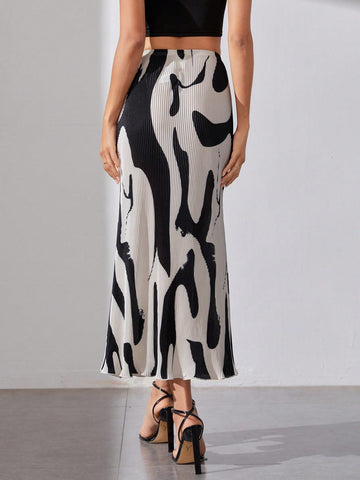 Tall Graphic Print High Waist Plisse Skirt