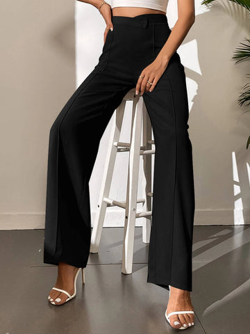 Tall Solid High Waist Straight Leg Pants