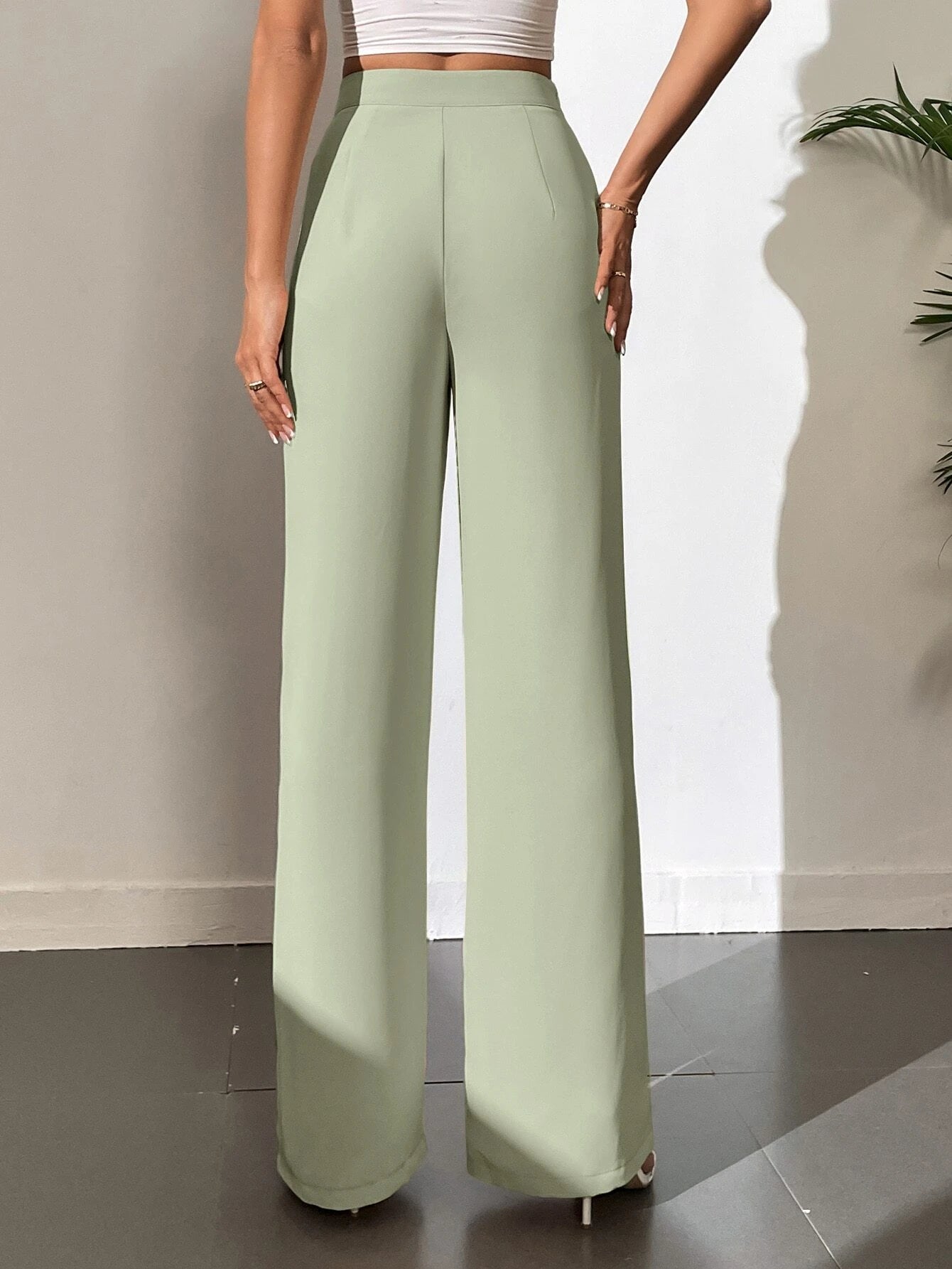 Tall Solid High Waist Straight Leg Pants