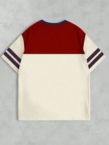 Vintage Letter & Number Badge Motif Mesh Knit Oversized T-Shirt