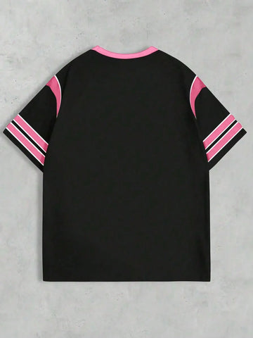 Vintage Letter & Number Badge Motif Mesh Knit Oversized T-Shirt