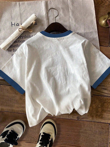Vintage Letter & Number Badge Motif Mesh Knit Oversized T-Shirt