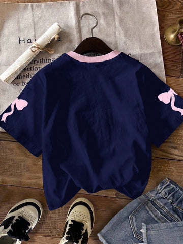 Vintage Letter & Number Badge Motif Mesh Knit Oversized T-Shirt