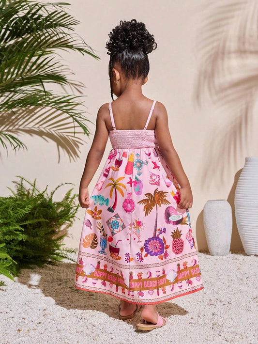 Young Girls Tropical Print Sleeveless Dress