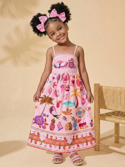Young Girls Tropical Print Sleeveless Dress
