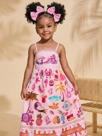 Young Girls Tropical Print Sleeveless Dress