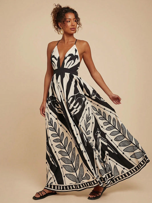 Travachic Tropical Print Beach Dress,Sun Dress