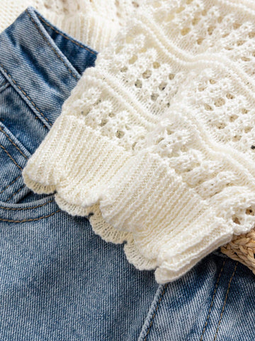 Women's Casual Solid Color Textured Hollow Out Knit Cardigan