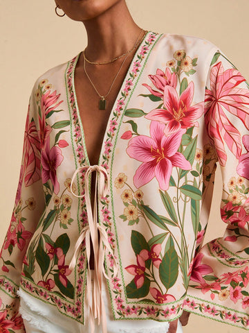 Travachic Woven Print Long Sleeve Cropped Loose Fit Women Shirt