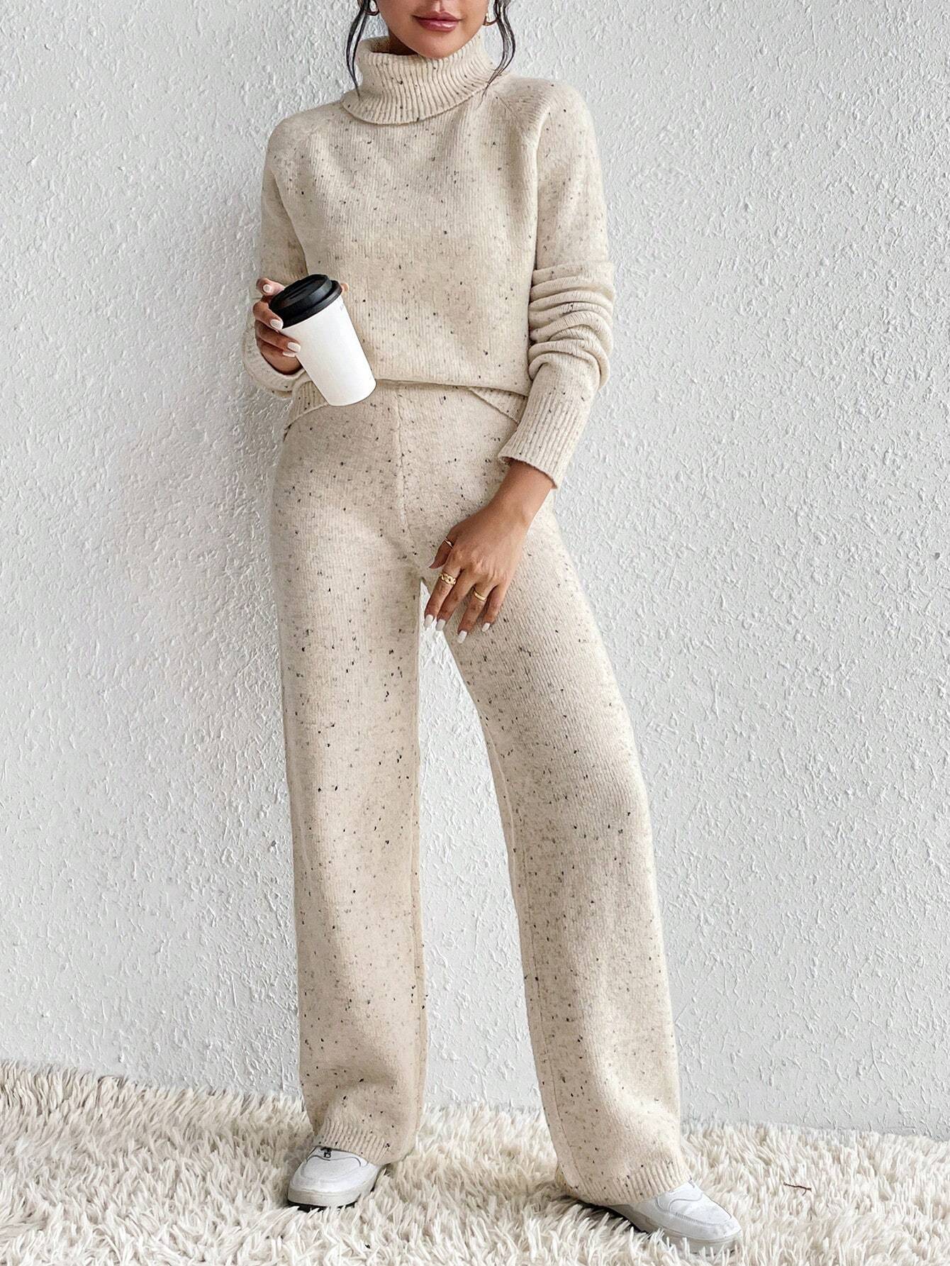 Turtleneck Drop Shoulder Sweater & Knit Pants