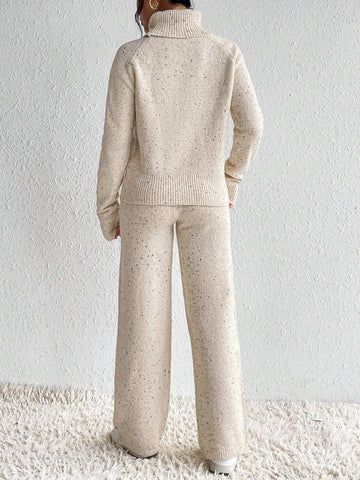 Turtleneck Drop Shoulder Sweater & Knit Pants