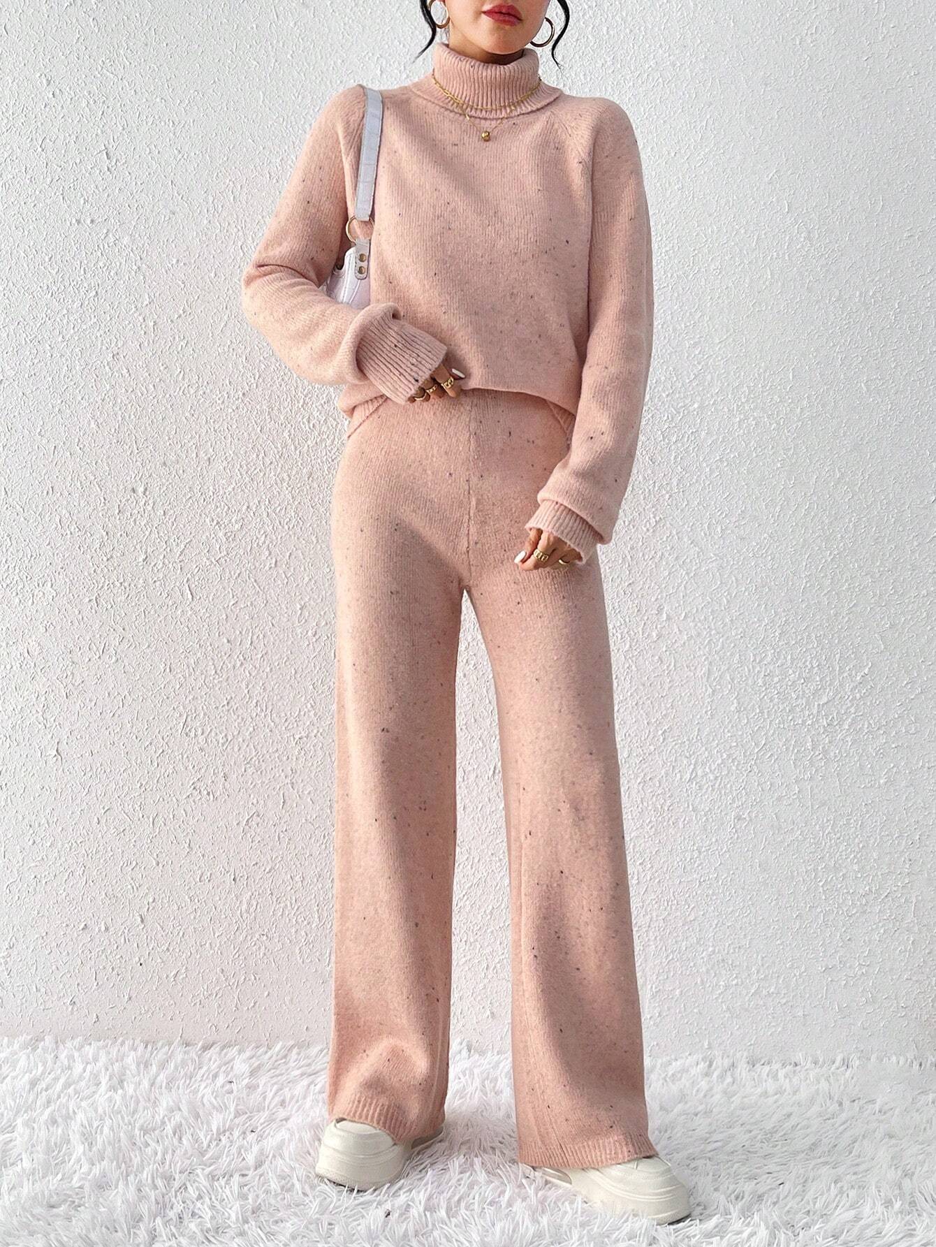 Turtleneck Drop Shoulder Sweater & Knit Pants