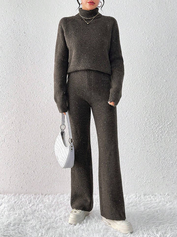 Turtleneck Drop Shoulder Sweater & Knit Pants