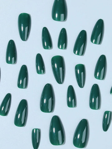 Elevate Your Style With 24pcs Long Almond Shaped Solid Color Fake Nail Set Press On Nails