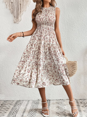 VCAY Ditsy Floral Print Ruffle Hem Dress