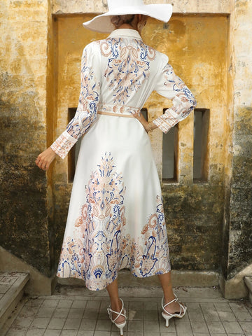 VCAY Paisley Print Belted Shirt Dress