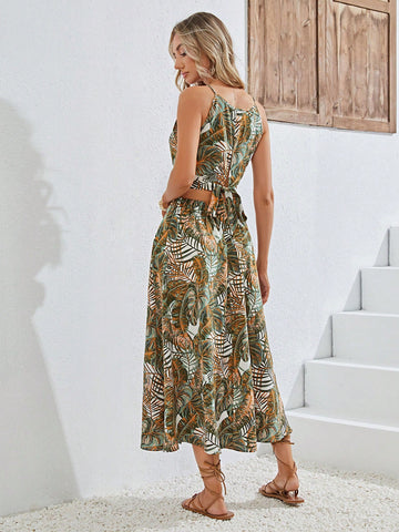 VCAY Tropical Print Cami Top & Split Thigh Skirt