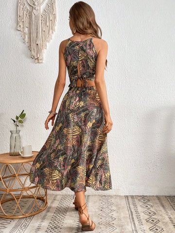 VCAY Tropical Print Cami Top & Split Thigh Skirt