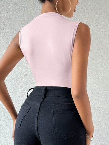 Unity Women's Stand Collar Tight-Fitting Pleated Sleeveless Bodysuit