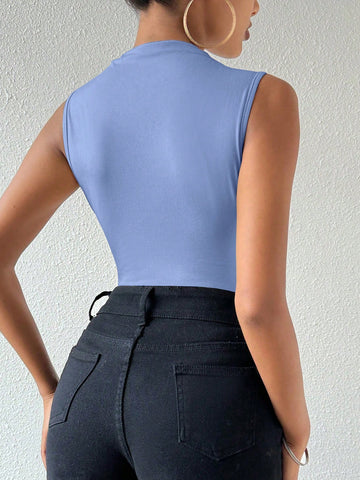 Unity Women's Stand Collar Tight-Fitting Pleated Sleeveless Bodysuit