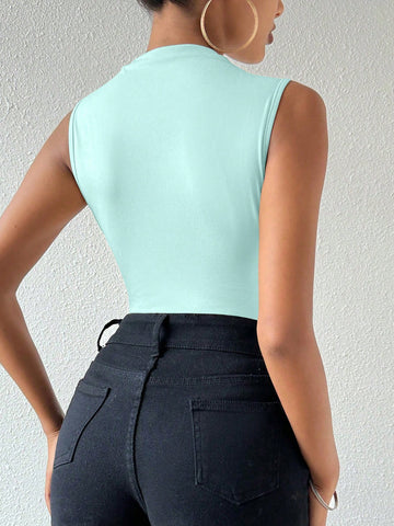 Unity Women's Stand Collar Tight-Fitting Pleated Sleeveless Bodysuit