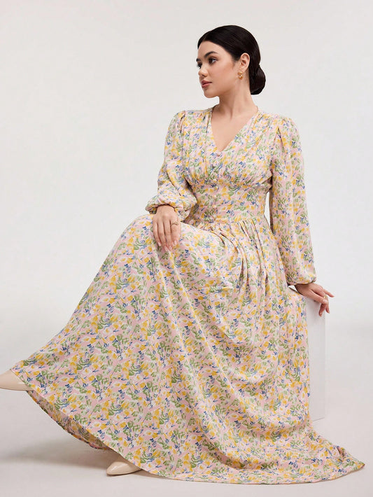 Floral Print Bishop Sleeve Dress