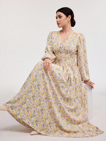 Floral Print Bishop Sleeve Dress