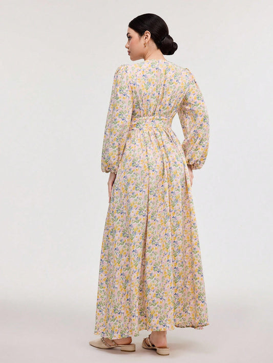 Floral Print Bishop Sleeve Dress