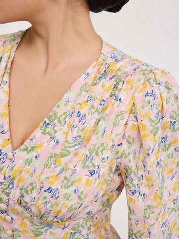 Floral Print Bishop Sleeve Dress