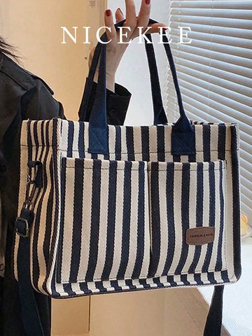 Versatile Vertical Stripes Hobo Shoulder Bag