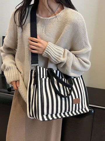 Versatile Vertical Stripes Hobo Shoulder Bag