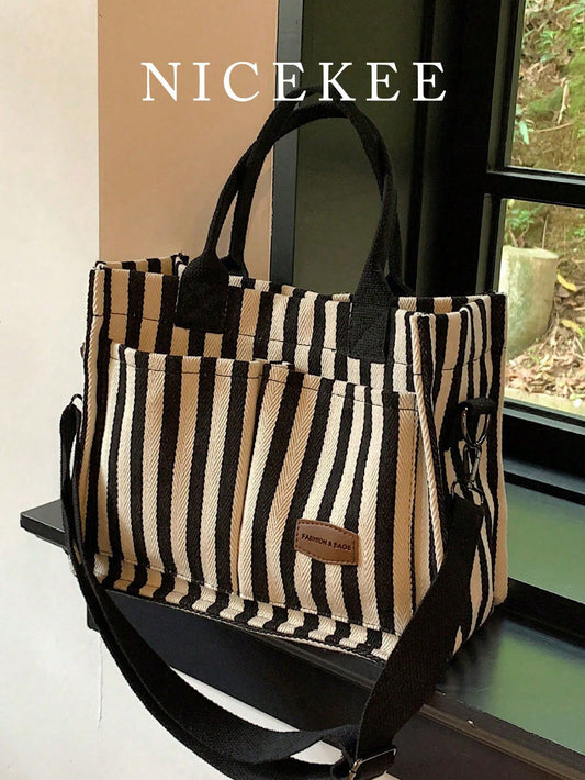 Versatile Vertical Stripes Hobo Shoulder Bag