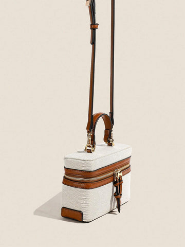 Fashionable Hard-Sided Blue Square Handbag, With Dual Shoulder Straps