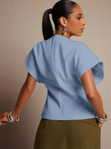 Vixey Solid Textured Woven Asymmetrical Hem Single Button Waistcoat Top
