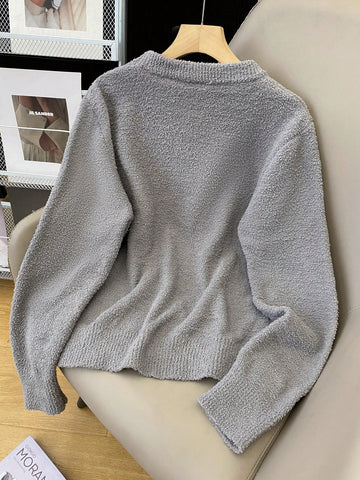 Women's Casual Cat Pattern Round Neck Drop Shoulder Long Sleeve Sweater
