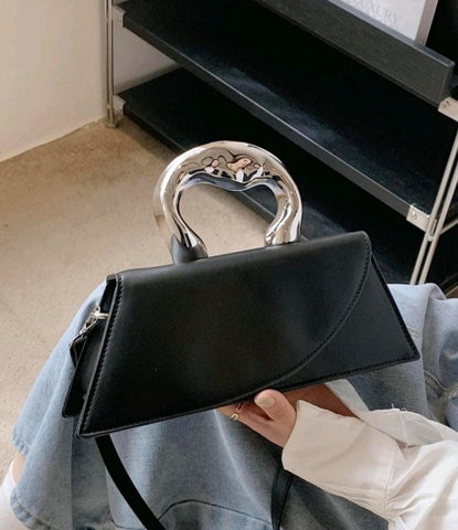Medium Flap Bag Metal Handle Elegant Niche Design Satchel Bag