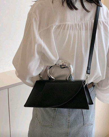 Medium Flap Bag Metal Handle Elegant Niche Design Satchel Bag