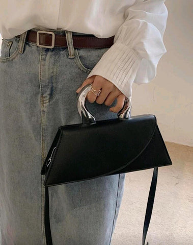Medium Flap Bag Metal Handle Elegant Niche Design Satchel Bag