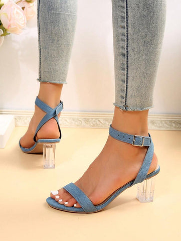 Women Clear Chunky Heeled Sandals