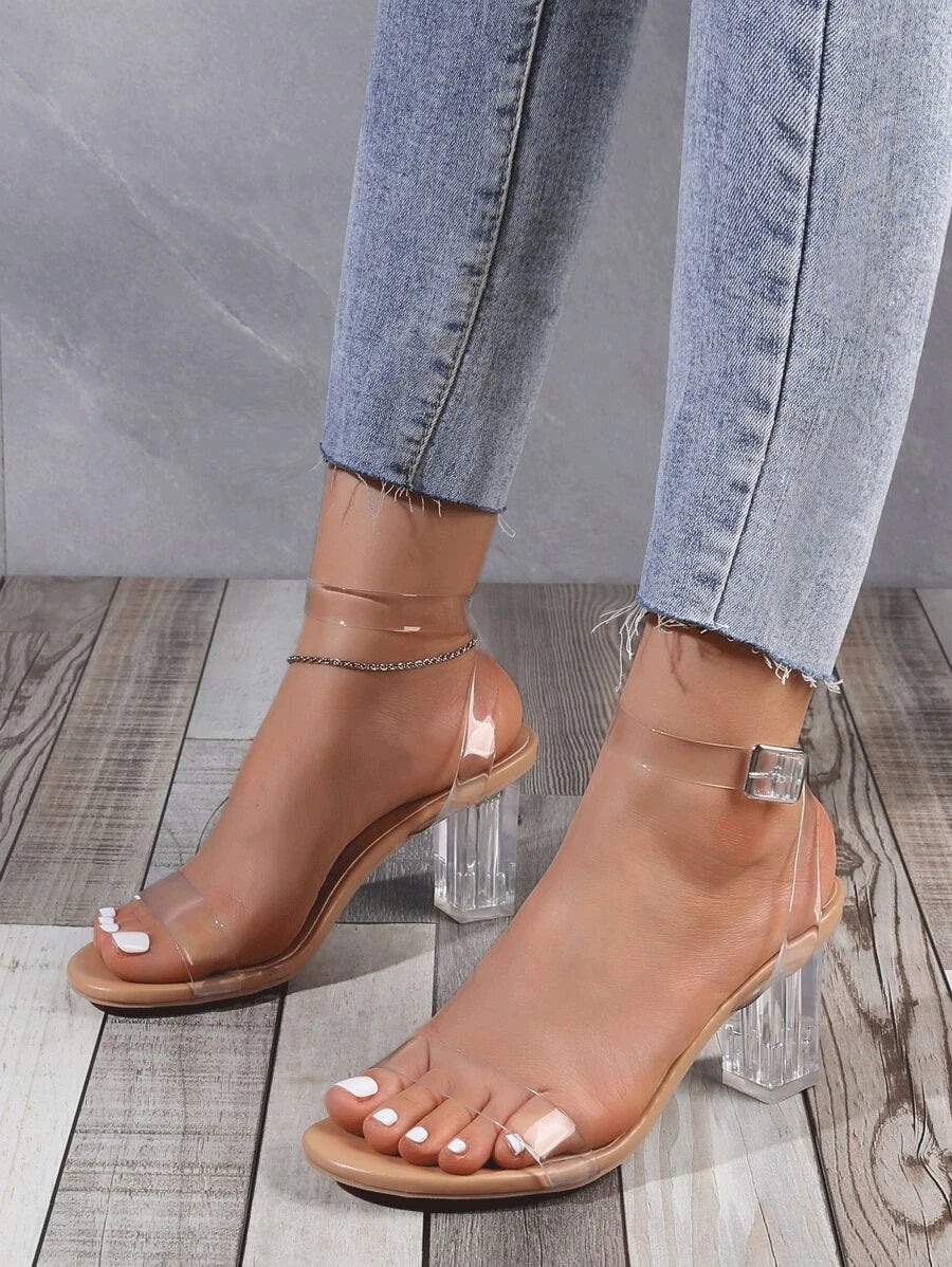 Women Clear Chunky Heeled Sandals