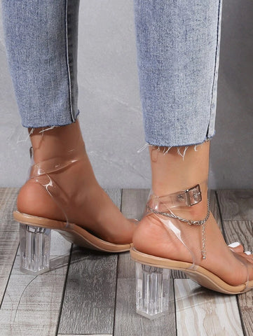 Women Clear Chunky Heeled Sandals