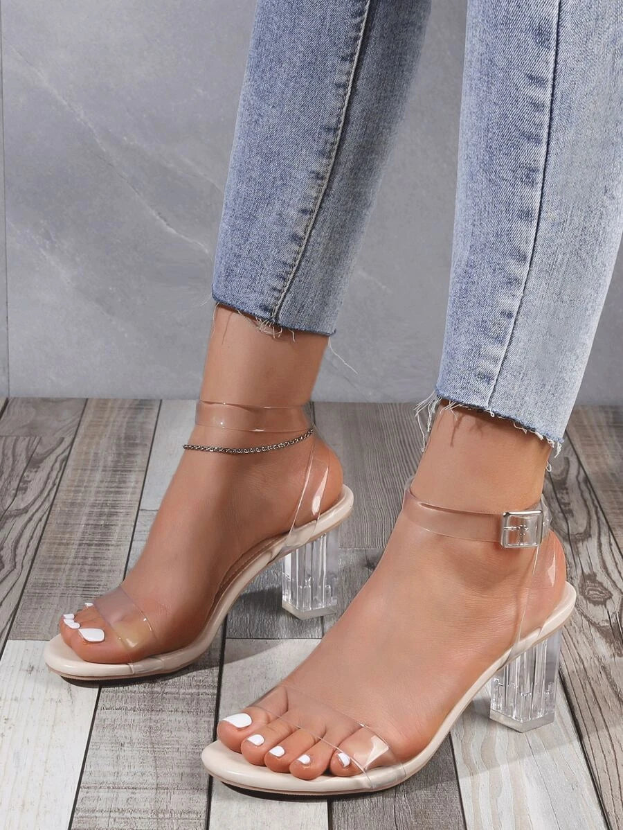 Women Clear Chunky Heeled Sandals