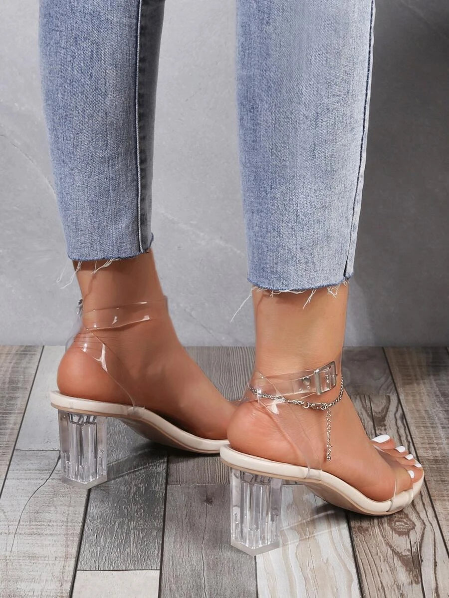 Women Clear Chunky Heeled Sandals