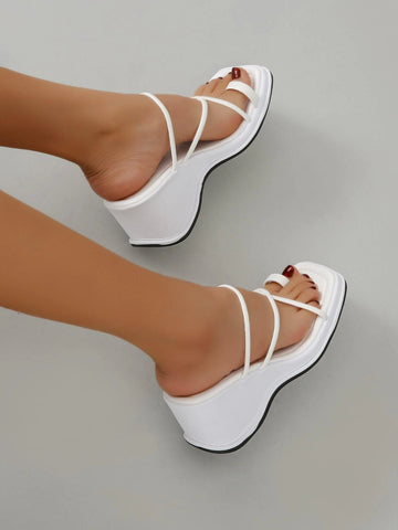 Women Cross Strap Toe Ring Thong Wedge Sandals